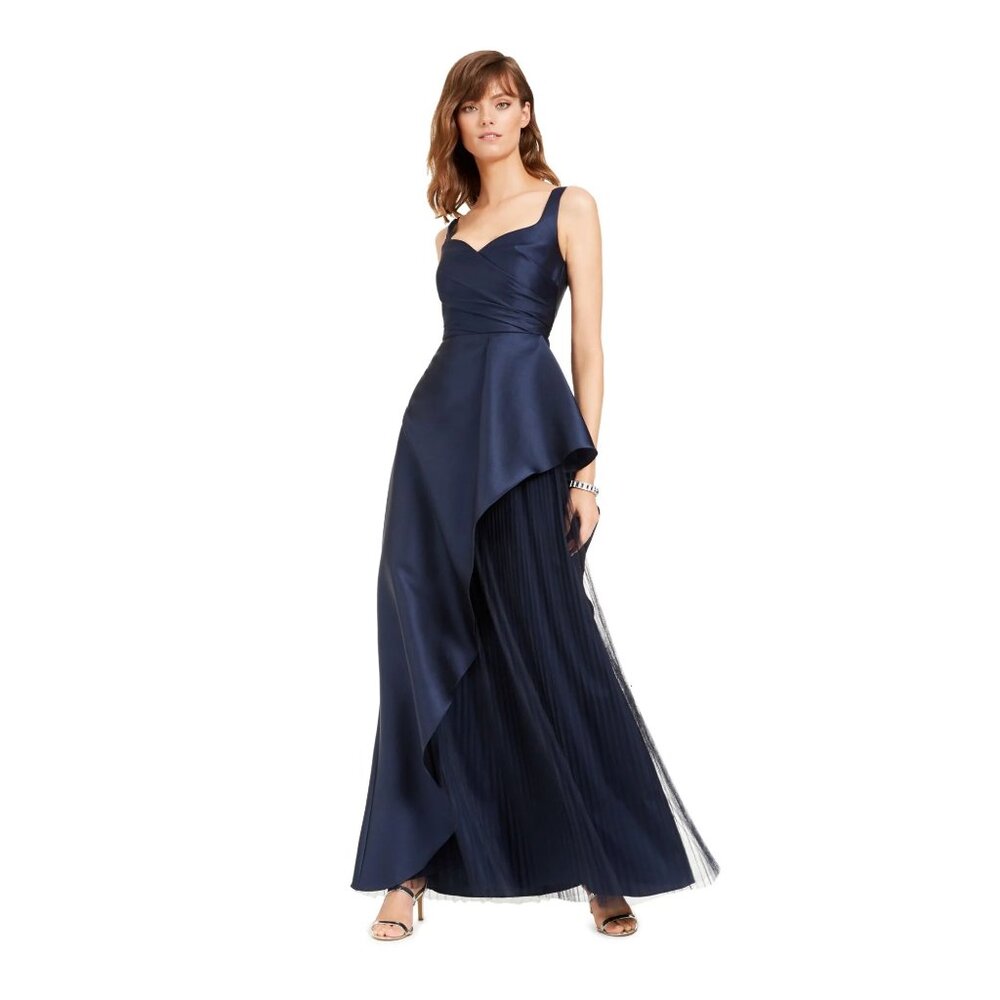 Adrianna Papell Dress Women's Mikado Long Dress Cascade - Size 4 NAVY